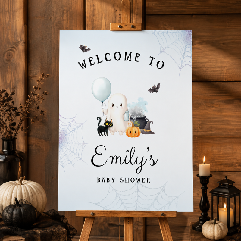 Little Boo Baby Shower Welcome Sign - Blue BS190