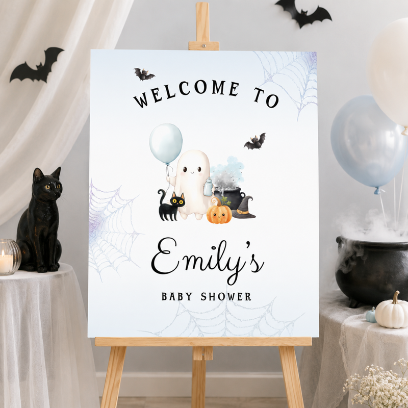 Little Boo Baby Shower Welcome Sign - Blue BS190