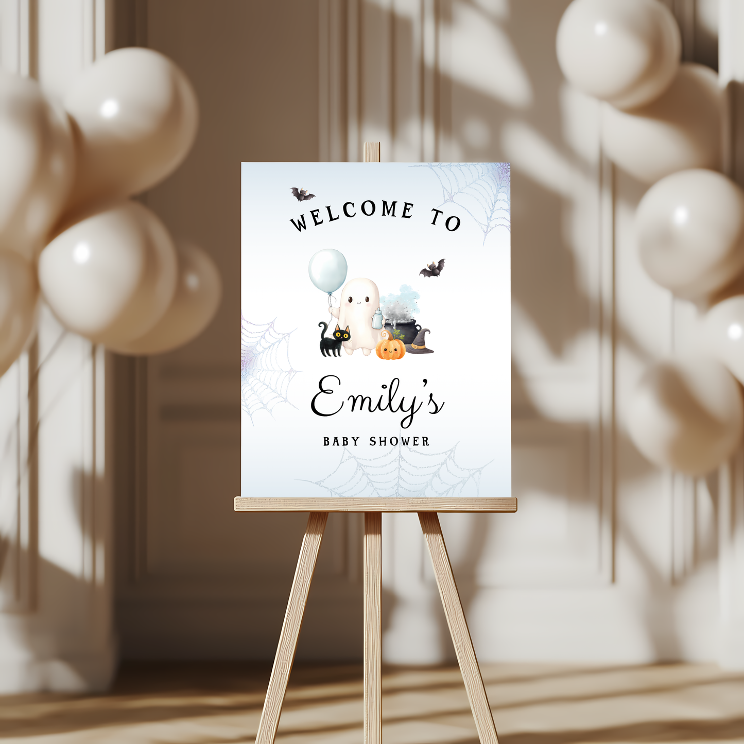 Baby Shower Welcome Sign - Blue Little Boo Halloween Ghost BS190