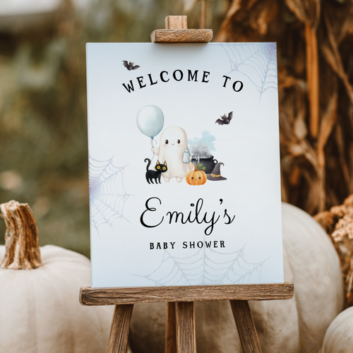 Little Boo Baby Shower Welcome Sign - Blue BS190