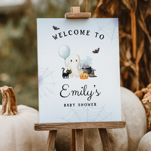 Baby Shower Welcome Sign - Blue Little Boo Halloween Ghost BS190