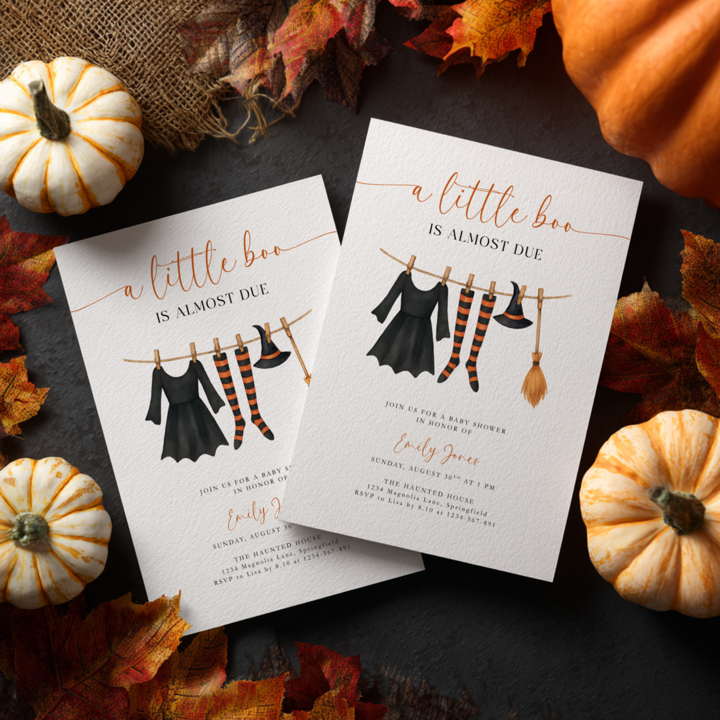 Baby Shower Invitation - Halloween Witch Costume Baby Clothes BS223
