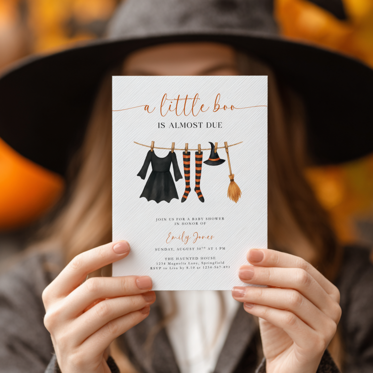 Baby Shower Invitation - Halloween Witch Costume Baby Clothes BS223