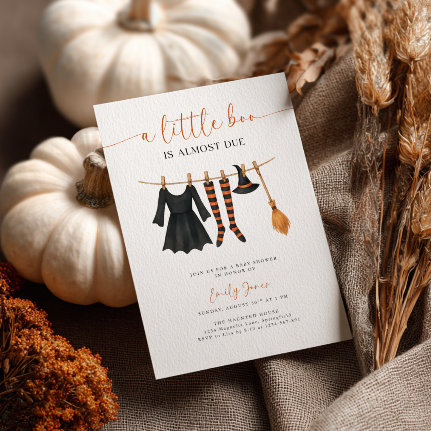 Baby Shower Invitation - Halloween Witch Costume Baby Clothes BS223