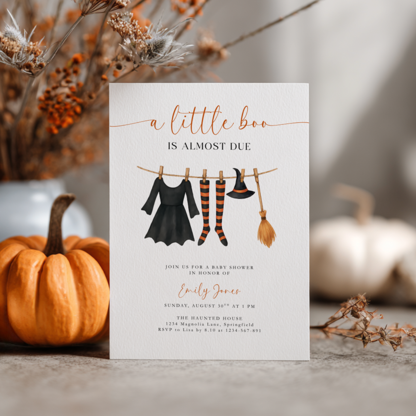 Baby Shower Invitation - Halloween Witch Costume Baby Clothes BS223