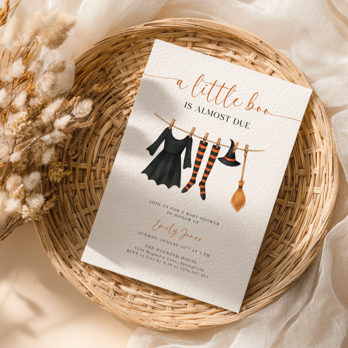 Baby Shower Invitation - Halloween Witch Costume Baby Clothes BS223