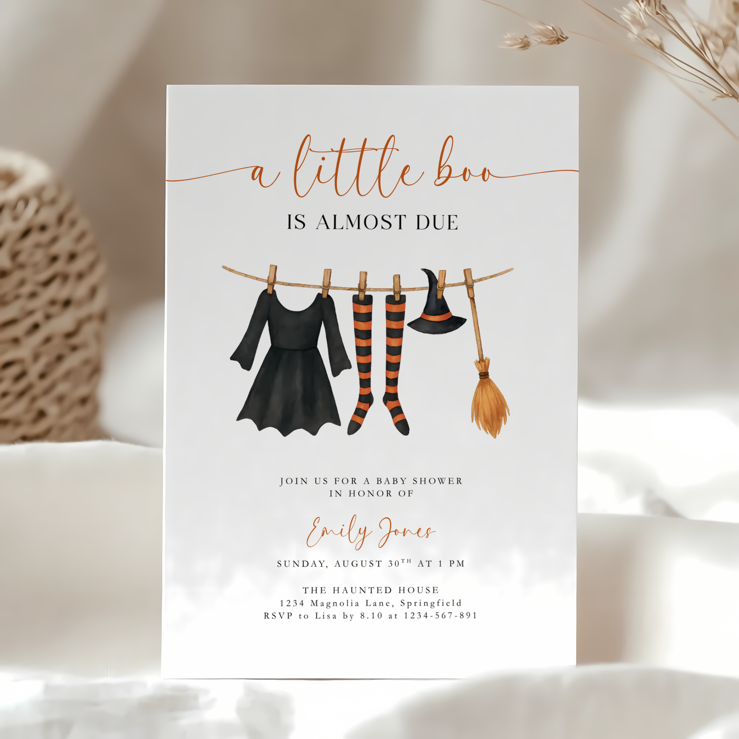 Baby Shower Invitation - Halloween Witch Costume Baby Clothes BS223