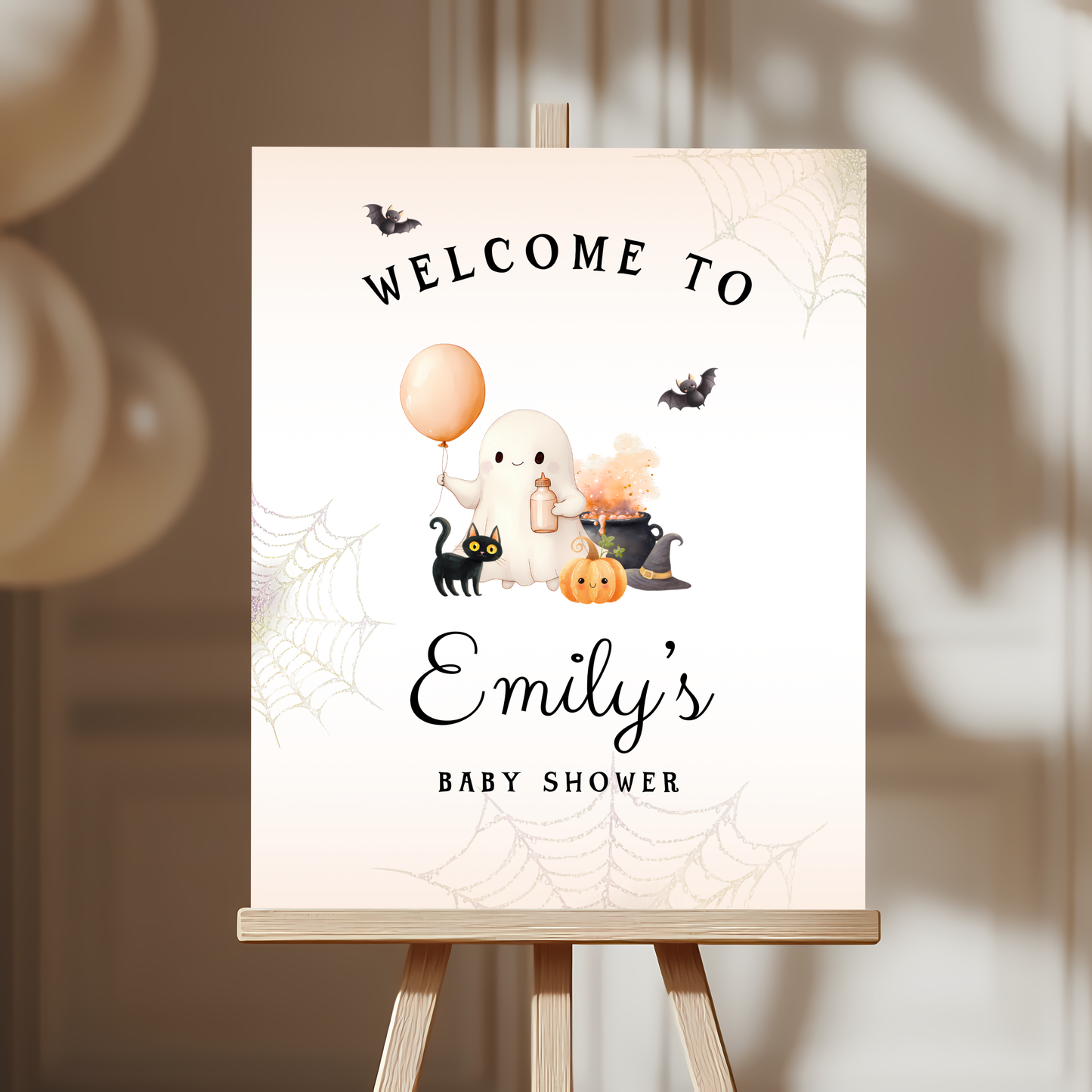 Baby Shower Welcome Sign - Little Boo Cute Halloween Ghost BS190
