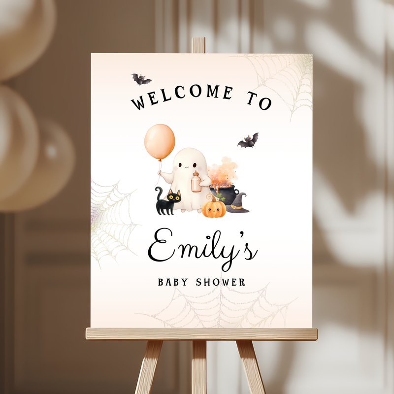 Baby Shower Welcome Sign - Little Boo Cute Halloween Ghost BS190