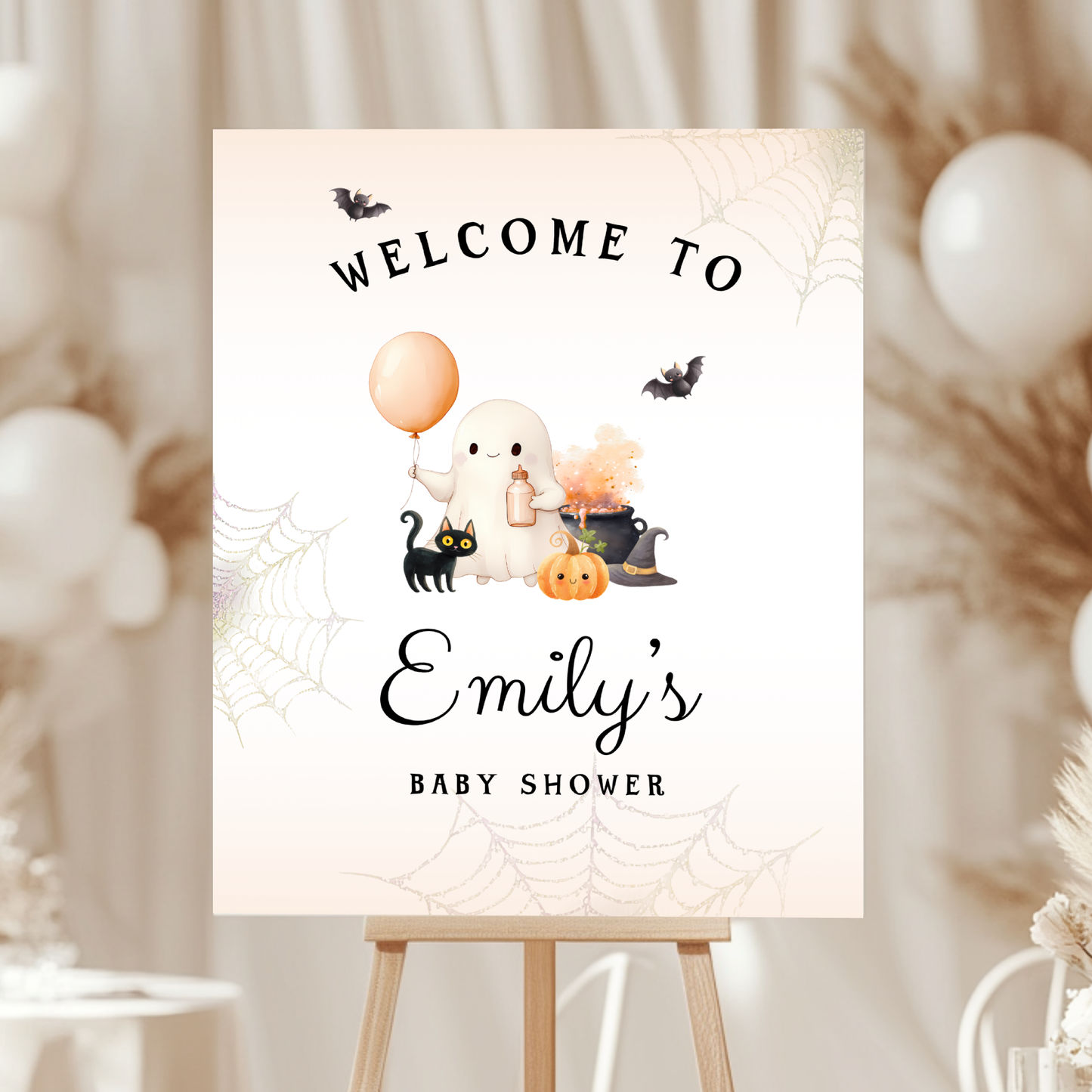 Baby Shower Welcome Sign - Little Boo Cute Halloween Ghost BS190
