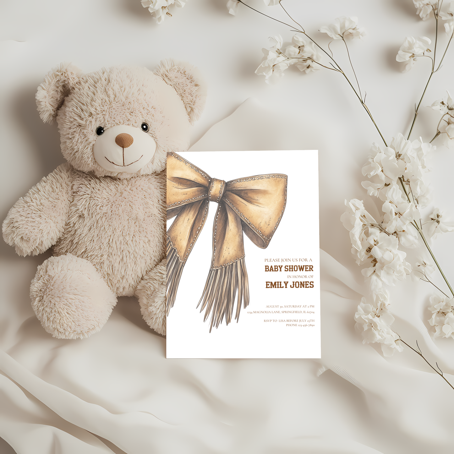 Baby Shower Invitation - Western Bow Boho Cowgirl Cowboy BS77