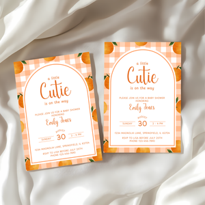 Baby Shower Invitation - Little Cutie Orange Citrus Gingham BS109