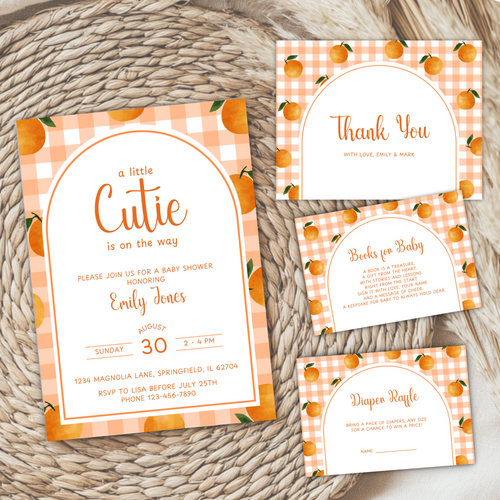 Baby Shower Invitation Bundle - Little Cutie Orange Citrus Summer Fruits BS109