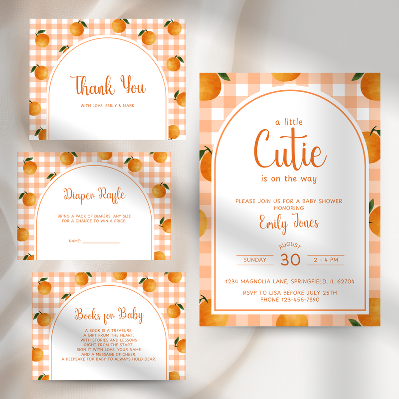 Baby Shower Invitation Bundle - Little Cutie Orange Citrus Summer Fruits BS109