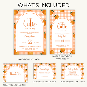 Baby Shower Invitation Bundle - Little Cutie Orange Citrus Summer Fruits BS109