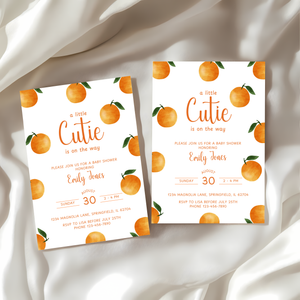 Baby Shower Invitation - Little Cutie Citrus Orange Fruit BS110