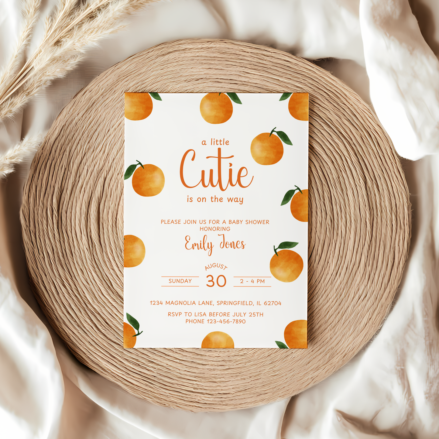Baby Shower Invitation - Little Cutie Citrus Orange Fruit BS110