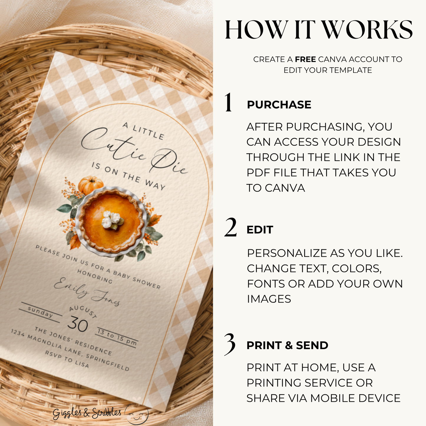 Baby Shower Invitation - A Little Cutie Pie Is On The Way Fall Pumpkin Pie BS207