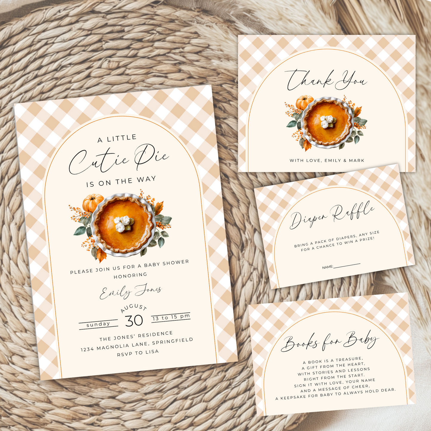 Baby Shower Invitation Bundle - Gingham Cutie Pie Fall Farmhouse Theme BS207