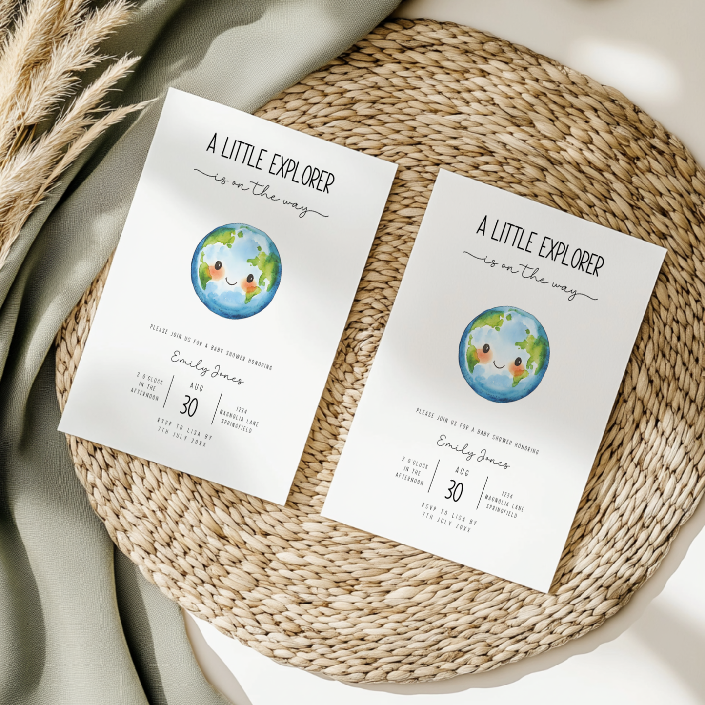 Baby Shower Invitation - Little Explorer World Globe Earth BS209