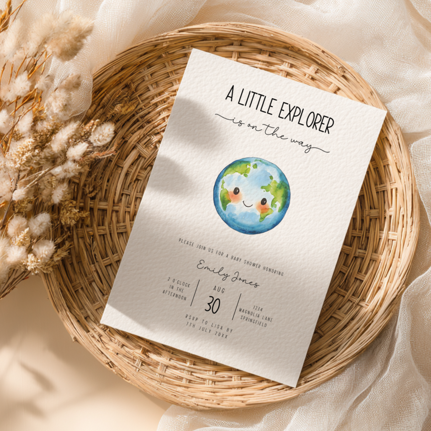 Baby Shower Invitation - Little Explorer World Globe Earth BS209