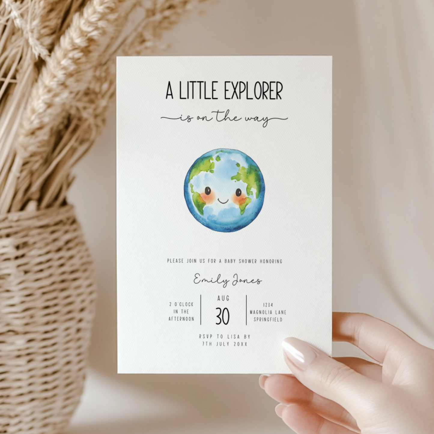 Baby Shower Invitation - Little Explorer World Globe Earth BS209