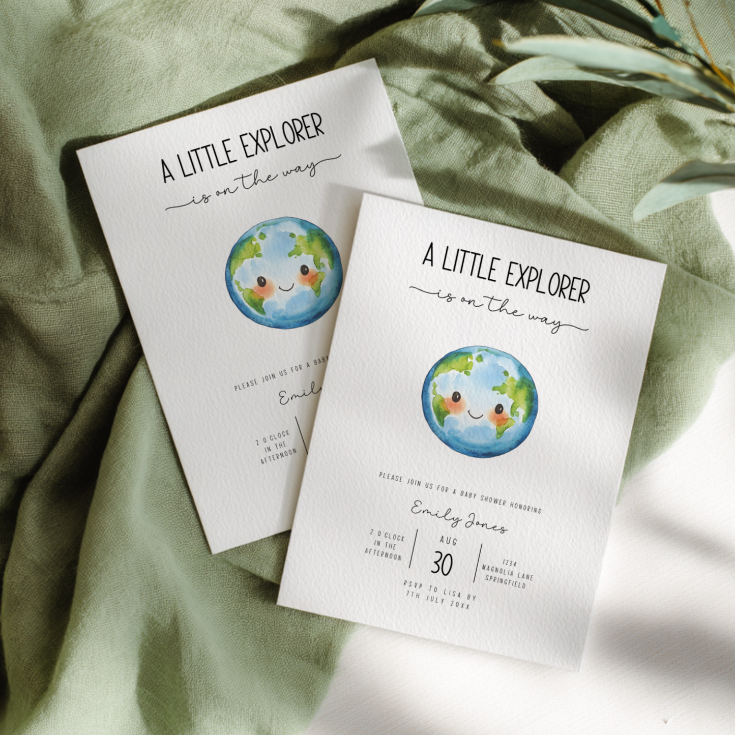 Baby Shower Invitation - Little Explorer World Globe Earth BS209