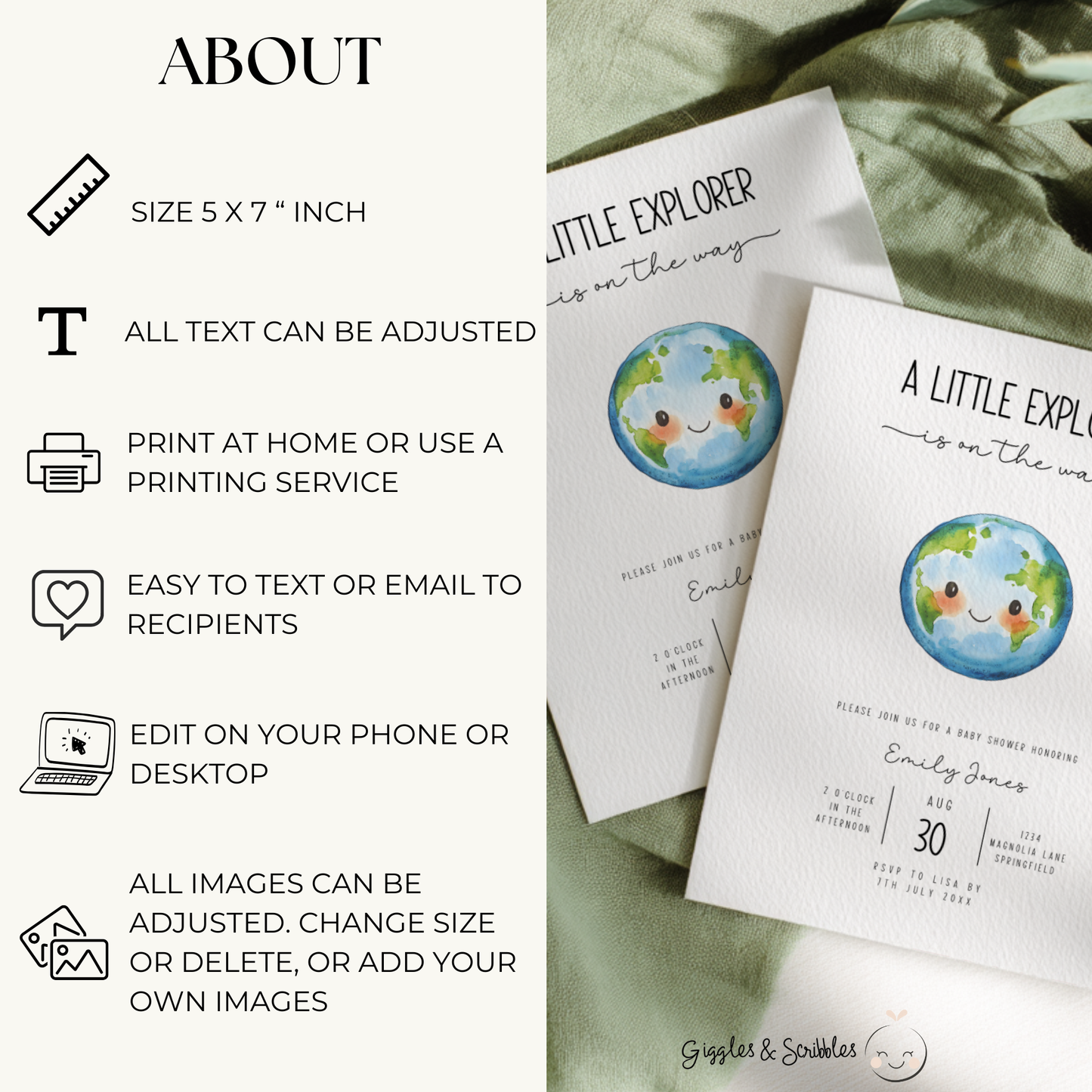 Baby Shower Invitation - Little Explorer World Globe Earth BS209