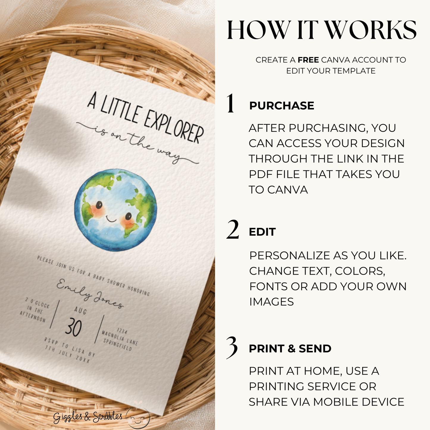 Baby Shower Invitation - Little Explorer World Globe Earth BS209