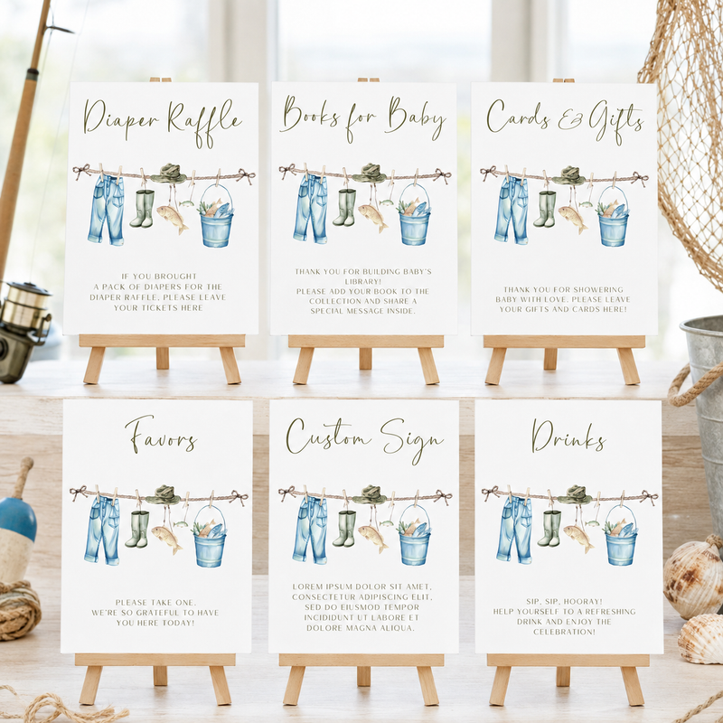Little Fisherman Fishing Baby Shower Table Signs Bundle BS160
