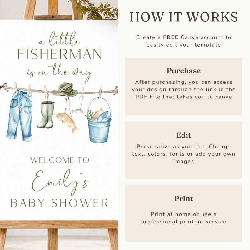 Little Fisherman Baby Shower Welcome Sign - Fishing Gear Outdoors BS160