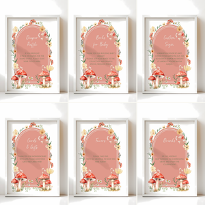 Baby Shower Table Sign Bundle - Red Mushroom Little Fungi Woodland Forest BS82