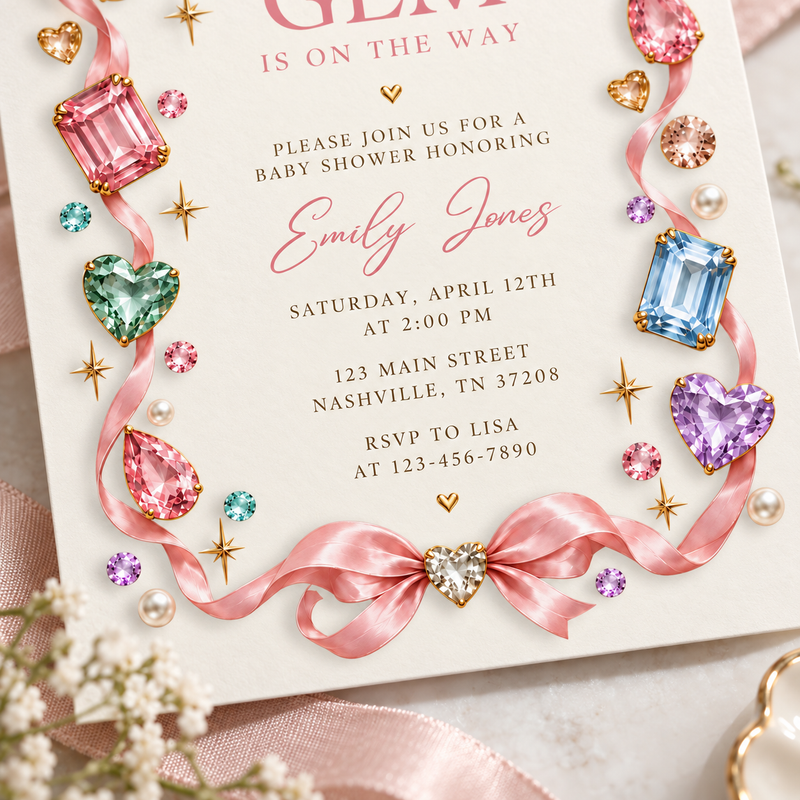 A Little Gem Is on the Way Baby Shower Invitation BS338