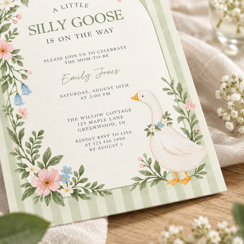 Green Little Goose Baby Shower Invitation BS334