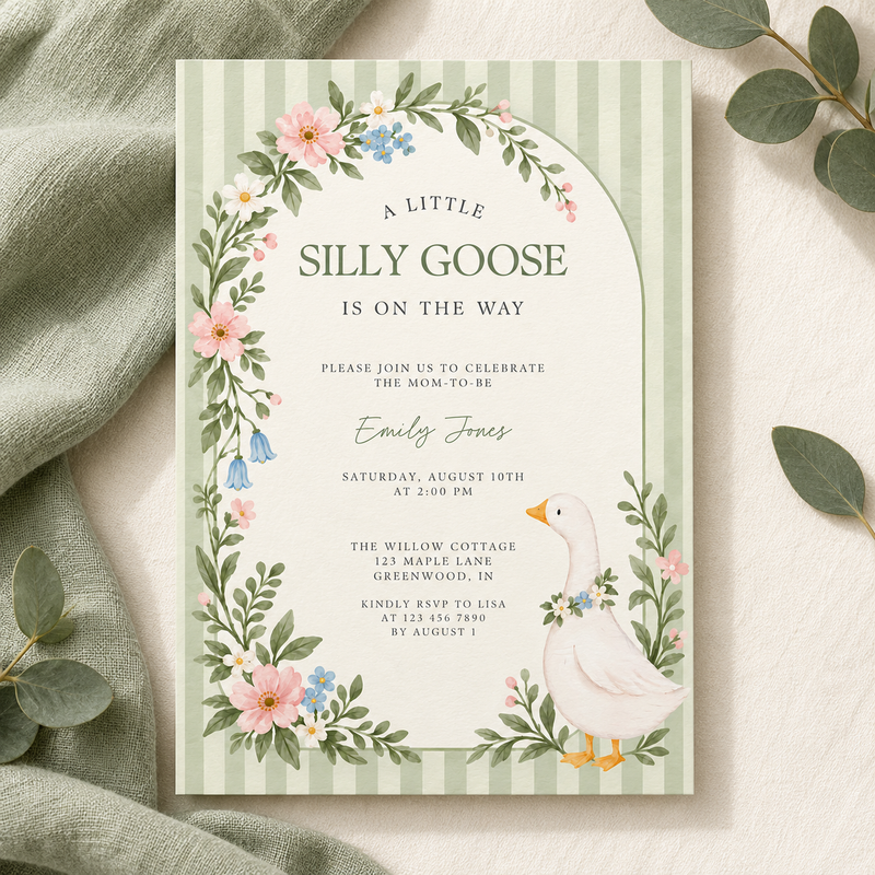 Green Little Goose Baby Shower Invitation BS334