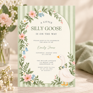 Green Little Goose Baby Shower Invitation BS334