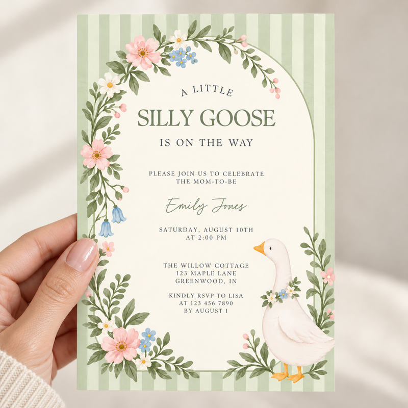 Green Little Goose Baby Shower Invitation BS334