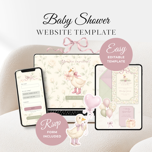 Vintage Floral Little Goose Baby Shower Website Template + RSVP BS150