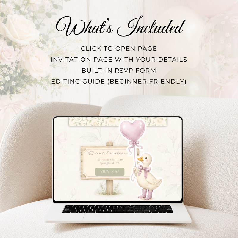 Vintage Floral Little Goose Baby Shower Website Template + RSVP BS150