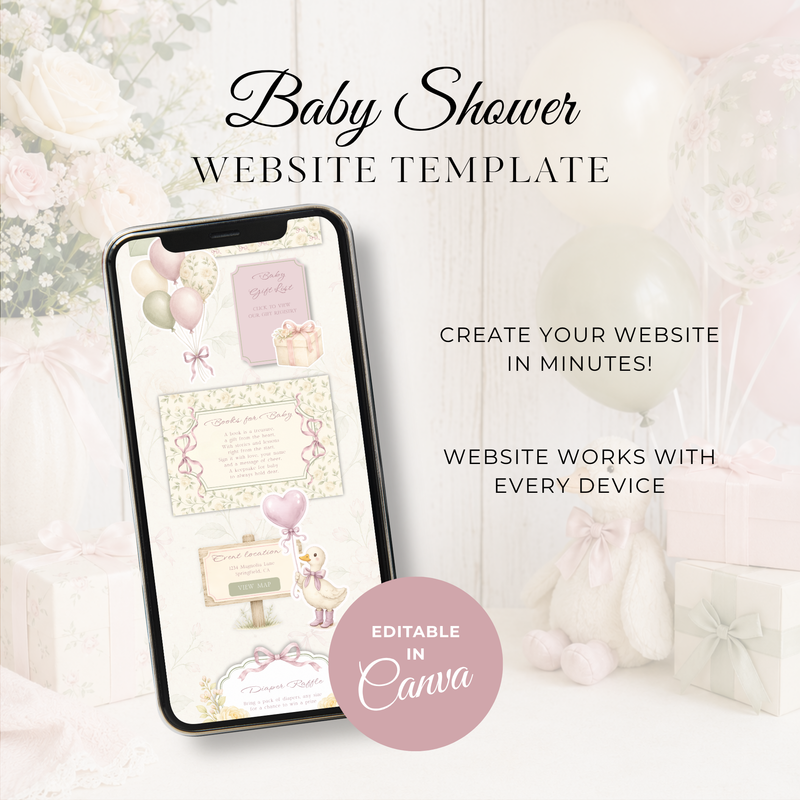Vintage Floral Little Goose Baby Shower Website Template + RSVP BS150