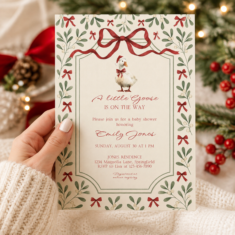 Little Goose Christmas Baby Shower Invitation BS251