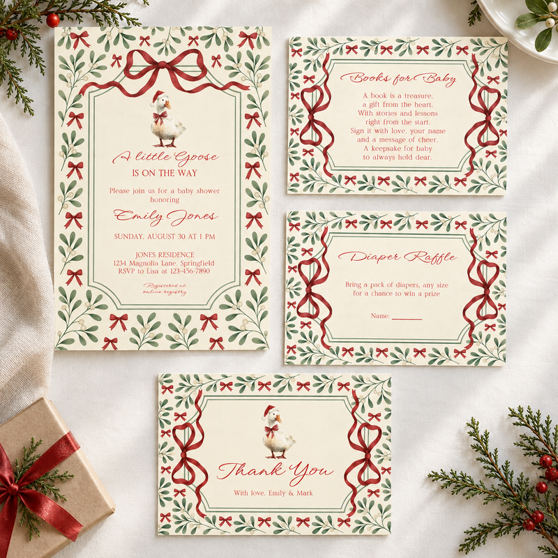 Little Goose Christmas Baby Shower Invitation Bundle BS251