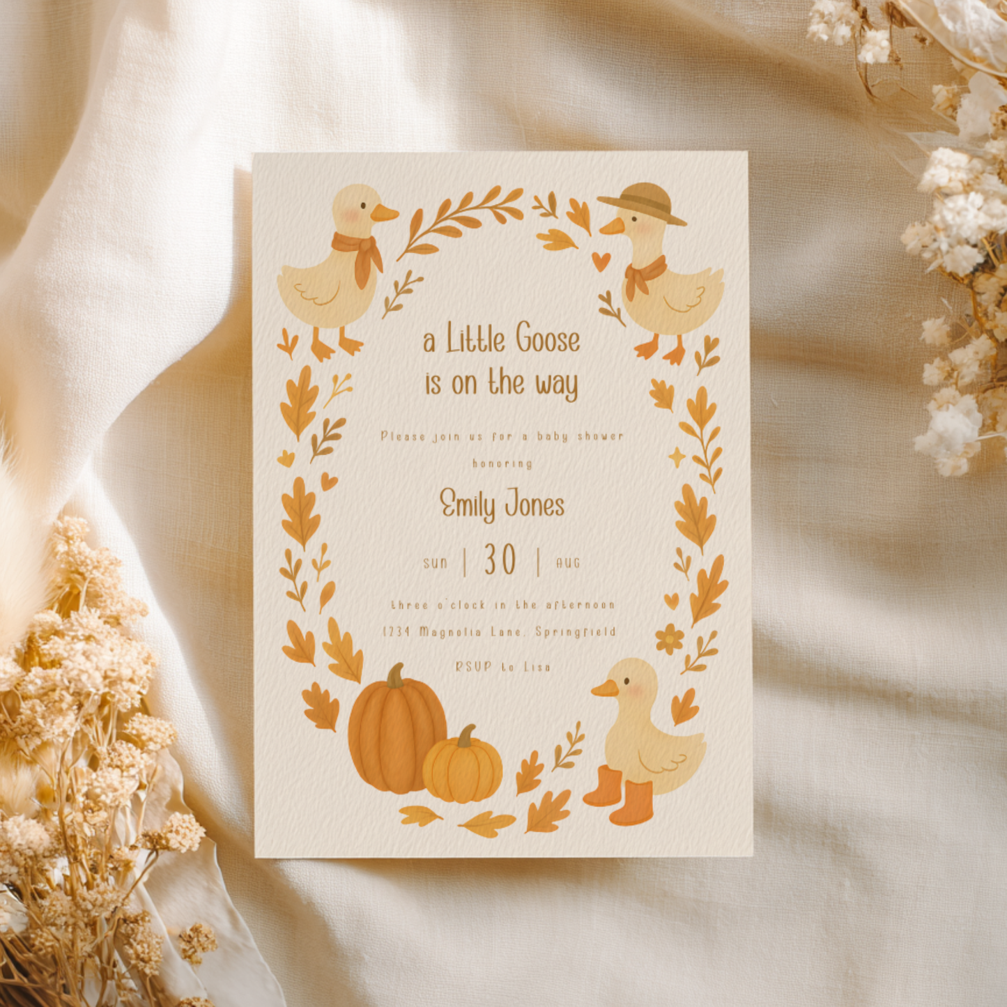 Baby Shower Invitation - Fall Little Goose On The Way BS206