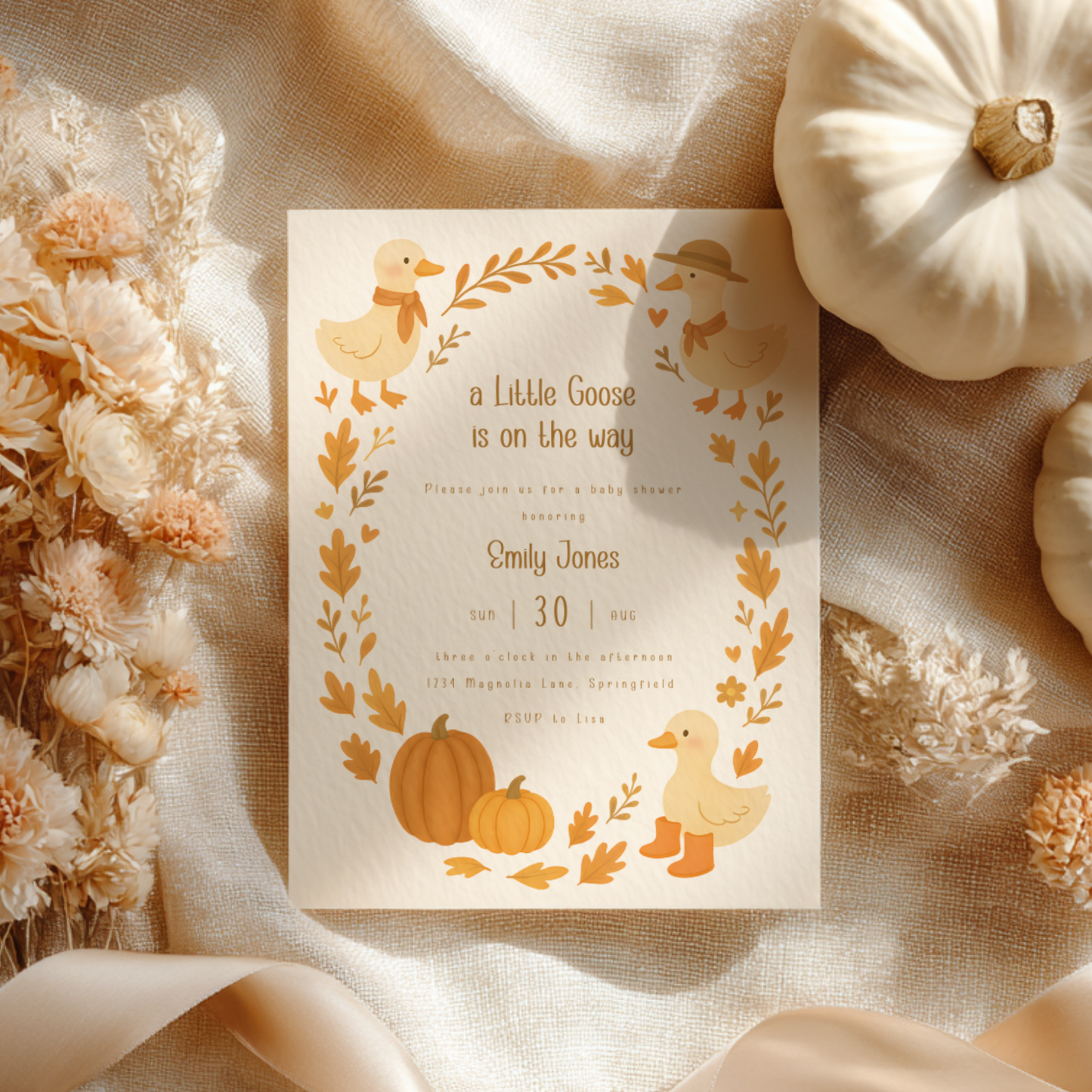 Baby Shower Invitation - Fall Little Goose On The Way BS206