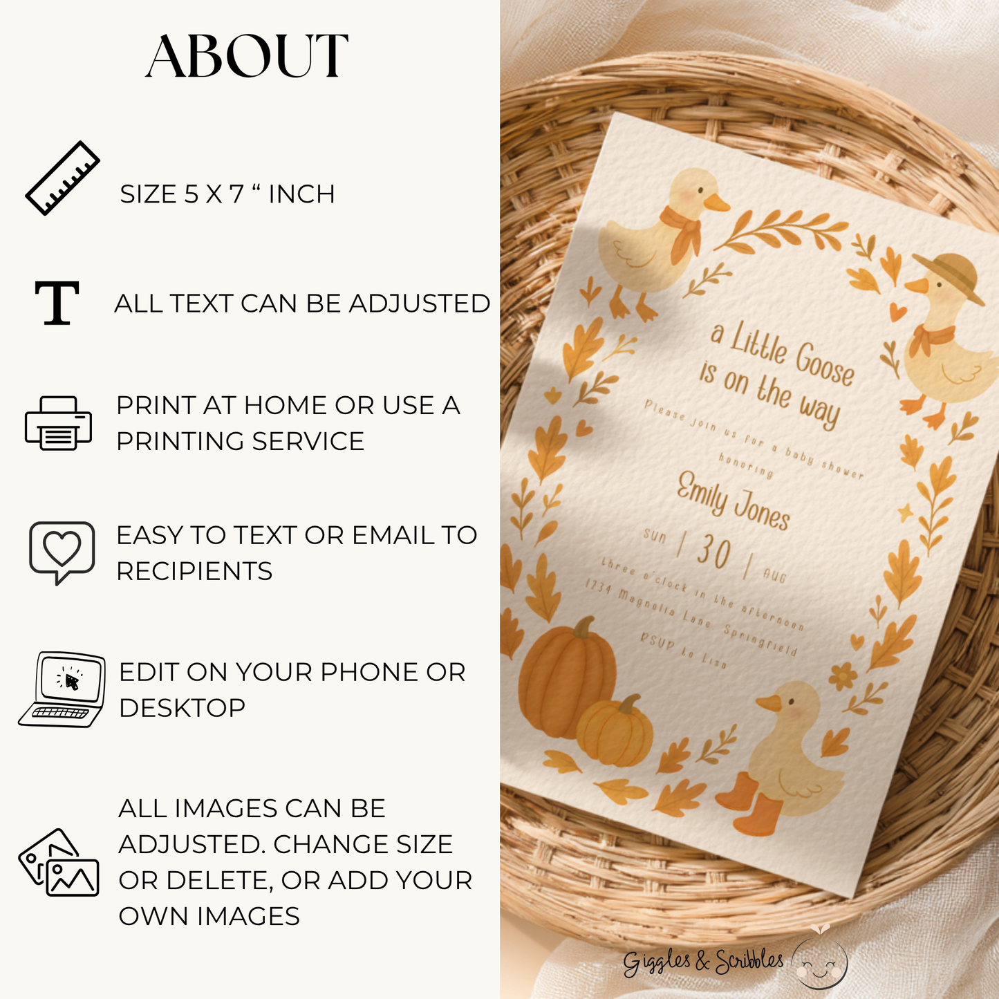 Baby Shower Invitation - Fall Little Goose On The Way BS206