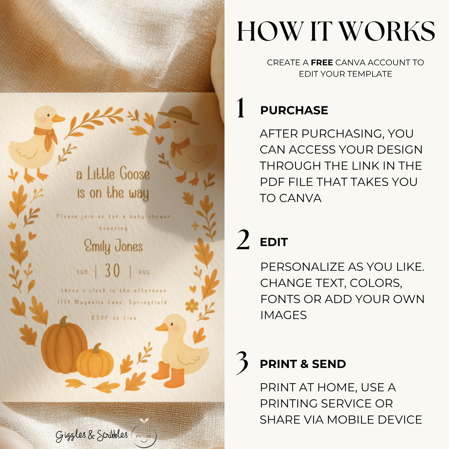 Baby Shower Invitation - Fall Little Goose On The Way BS206