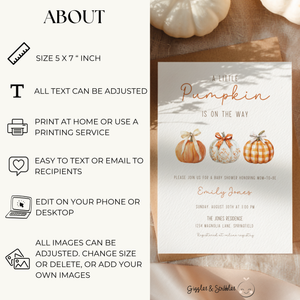 Baby Shower Invitation - Little Pumpkin On The Way Minimalist Gingham Fall BS180