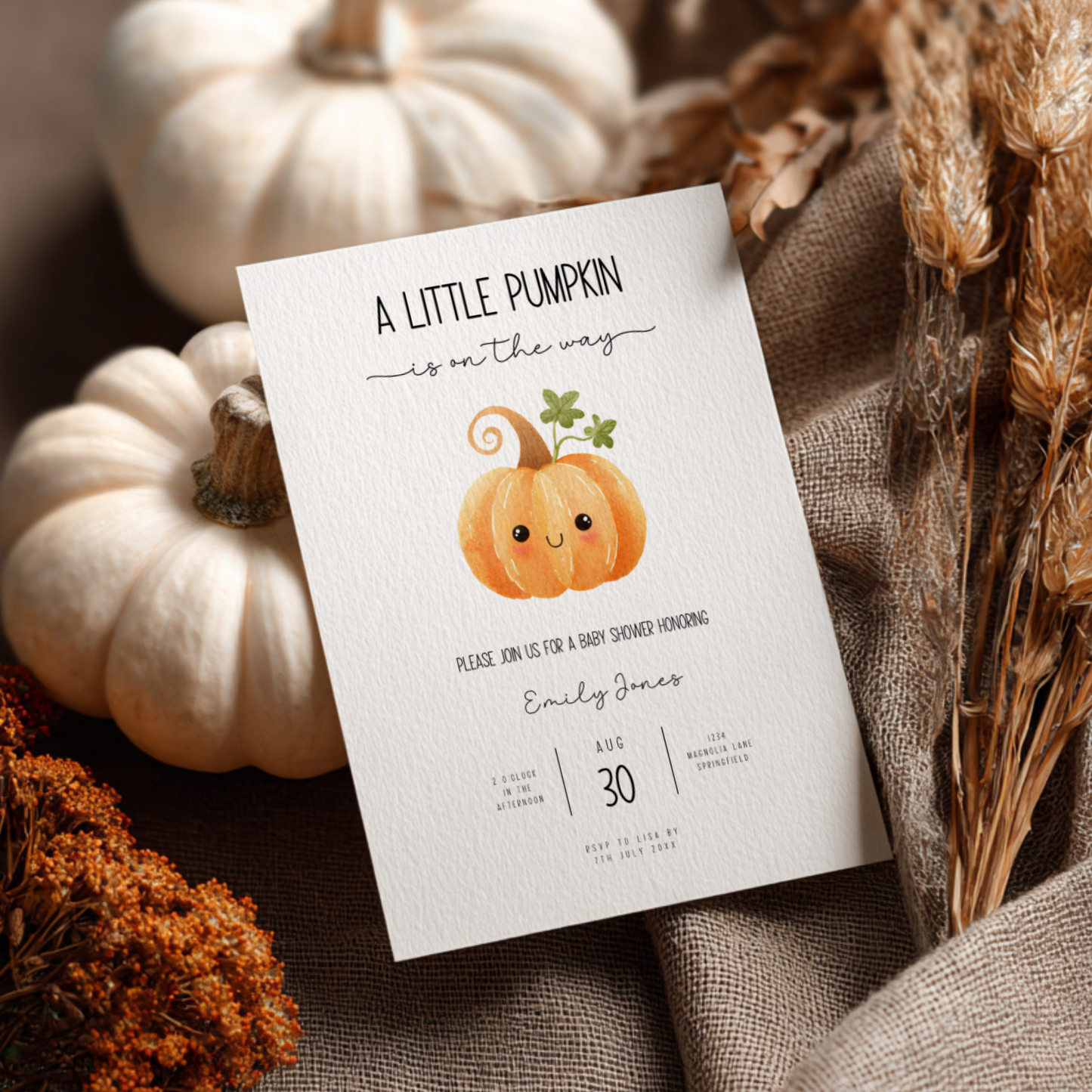 Baby Shower Invitation - Cute Little Pumpkin is On The Way BS191