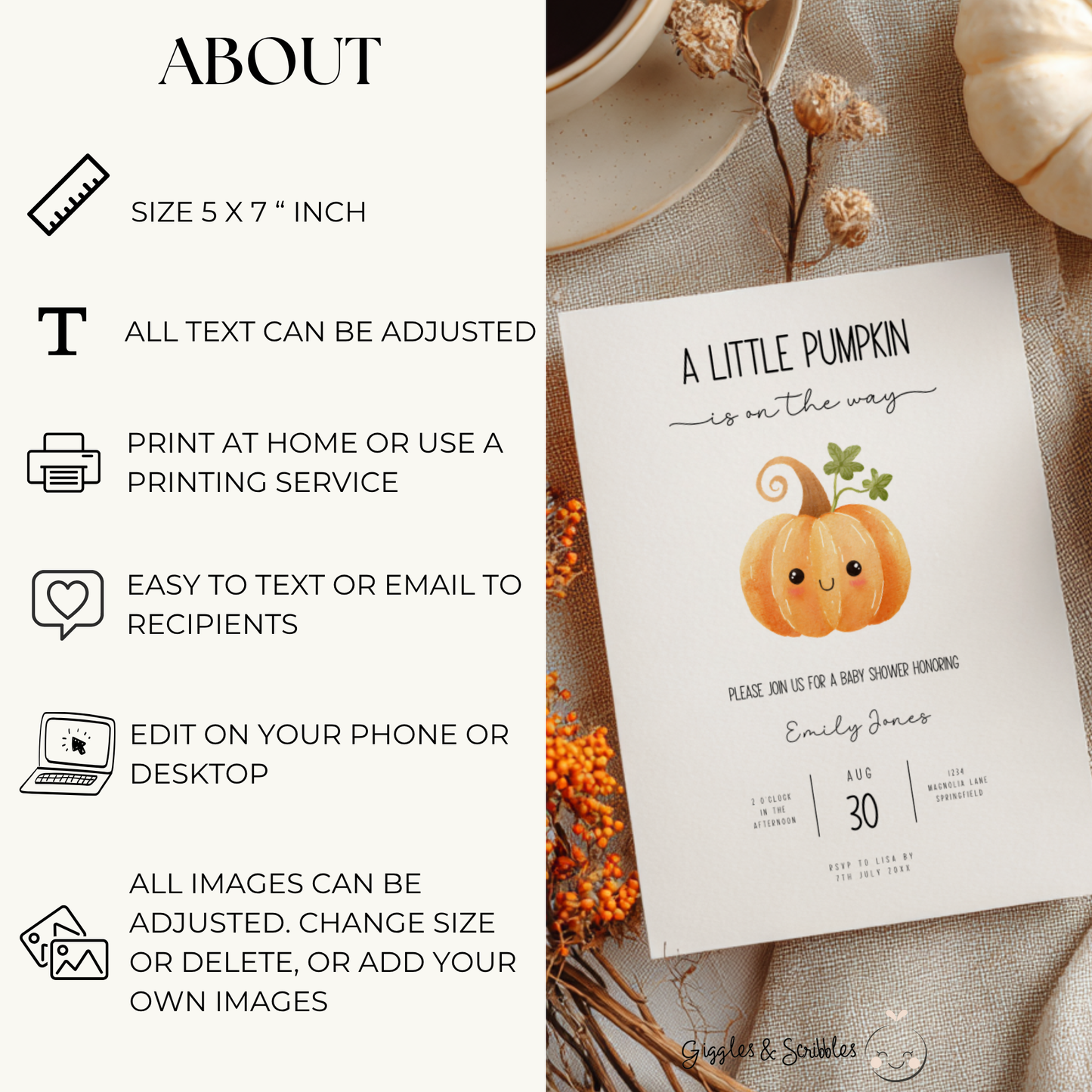 Baby Shower Invitation - Cute Little Pumpkin is On The Way BS191