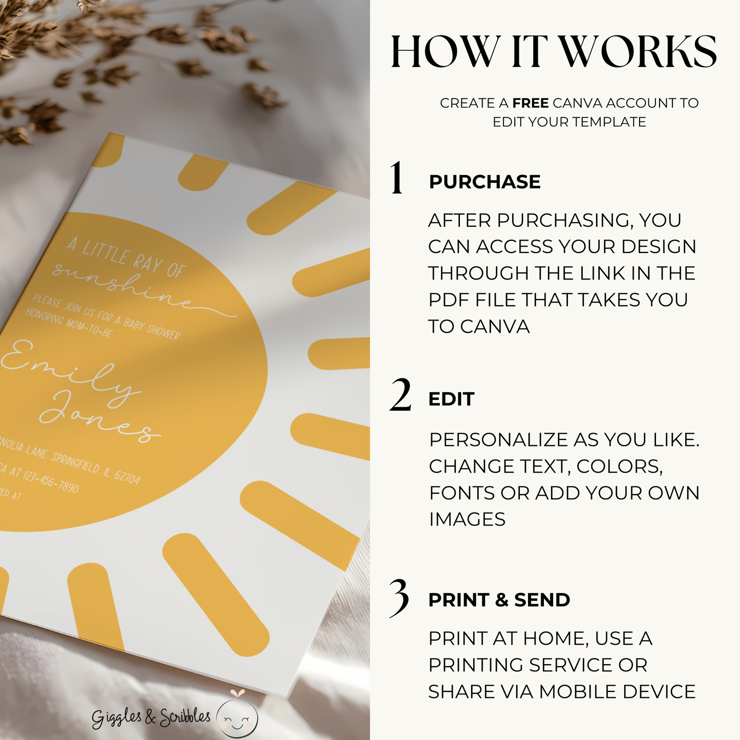 Baby Shower Invitation - Sun Little Ray of Sunshine Modern Minimalist Yellow Gender Neutral BS130